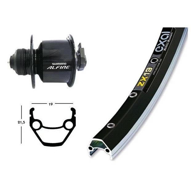 Xxcycle Roue Dynamo 26' Shimano Alfine CL Exal ZX 19 Noir (559-19) 3 Xxcycle Roue Dynamo 26' Shimano Alfine CL Exal ZX 19 Noir (559-19)